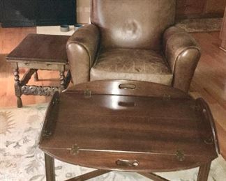 Leather recliner, coffee table