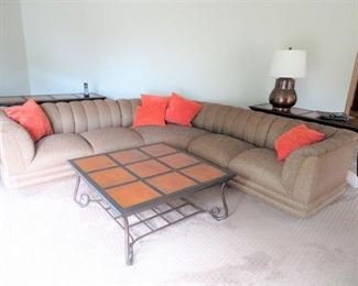 LOVELY AND OH SO COMFORTABLE SECTIONAL SOFA, SOFA TABLES AND ENTERTAINMENT TABLE