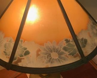 Antique lamp with reverse painted glass shade