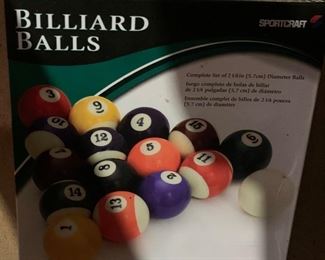 Billiard balls, rack, and cues for...