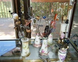 Nice selection of hatpins some sterling some rhinestones 