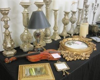 Violin. Candlesticks. Lots of Misc. 