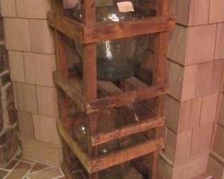 French wine flasks and crates.