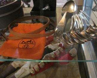 Hermes Leather Wrap Bracelet. Sterling Flatware.