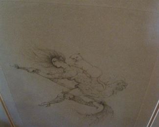 1 of 4 works by listed artist  Leonore Fini.  (1907 –1996). Leonor Fini is considered one of the most important women artists of the mid-twentieth century, along with Leonora Carrington, Frida Kahlo, Meret Oppenheim, Remedios Varo, and Dorothea Tanning – most of whom Fini knew well. 