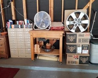 vintage Cole Steel metal card file, Le Gourmand butcher block/island with dry sink