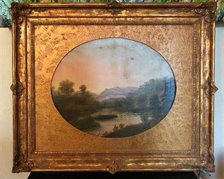 Unsigned oil on oval canvas in antique frame. 39" x 30" including frame.