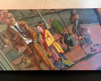 Master of Doublespeak (unsigned probably Melanie Hickerson). Oil on canvas, 28" x 14" unframed.