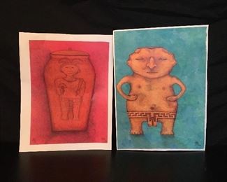 Two prints of pre-Columbian artifacts. 10.5" x 13.5" unframed. 
