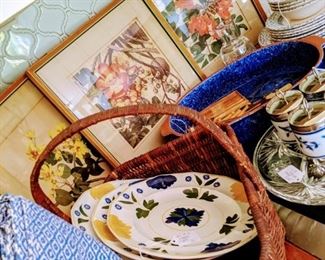 Floral prints, quality baskets, and kitchen ware. 