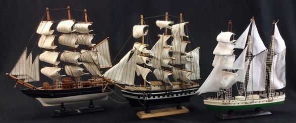 (3) WOOD MODEL SHIPS, HANDCRAFTED 13’’L 