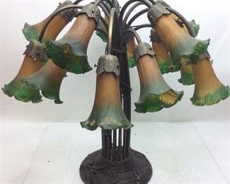 15 LAMPSHADE TABLE LAMP, GREEN/GOLD