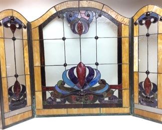 STAINED GLASS FIREPLACE SCREEN, 3 PIECE