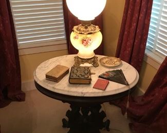 Victorian parlor table with marble top