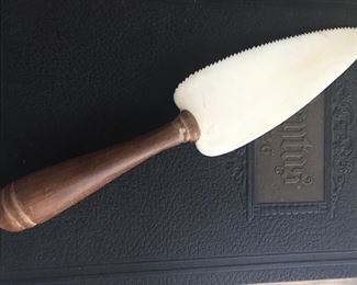 Whale bone cake server with hand made wooden handle