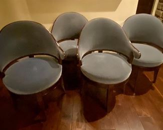 set of 4 chairs, Dessin Fournir Lemont Lugano, spa blue mohair upholstery, mahogany frames 