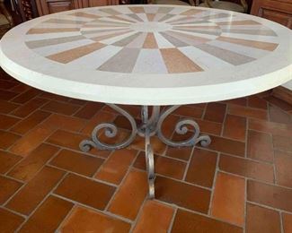 Inlaid Marble top, Iron pedestal base Table