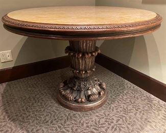 Marble top, carved pedestal base table