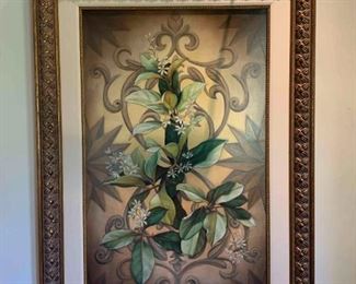 Oil on board painting, Trestle with Flowers