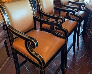 Set of 4 Regency style wood frame barchairs with leather upholstery