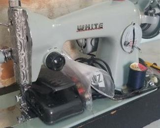 vintage fancy white sewing machine