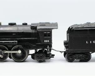 Lionel 224 Steam Engine Locomotive Black Die Cast Metal and Lionel 2466WX Tender