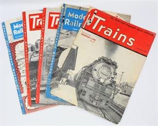 5 Vintage Train Magazines:  Trains and Model Railroader - Dated between 1948 - 1954