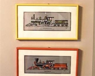 Set of (4) Professionally Framed Colorful Locomotive Wall Art 12.5" x 7.5"