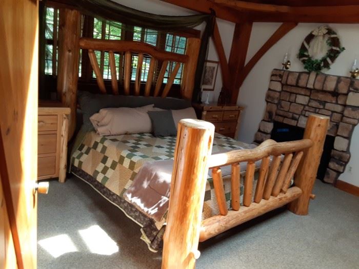 King size log bed with Tempur-Pedic mattress $900