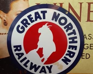 Reproduction Great Northern Railway sign made of enameled metal