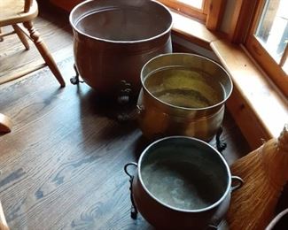 Antique copper pots cauldrons
