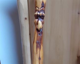 Large carved walking stick signed by the artist