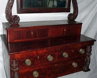 Period Empire American Dressing Stand With Deck Top & Mirror, Sandwich Glass Knobs, Claw Foot