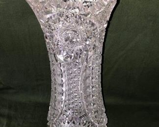 Large Brilliant Cut Glass Footed Vase