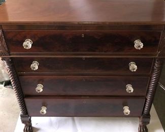 Period Empire American Chest Of Drawers, Sandwich Knobs, Claw Feet