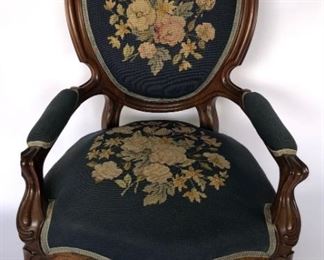 Walnut Victorian Needlepoint Arm Chair