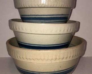 3 Blue Banded Stoneware Graduated Mixing Bowls