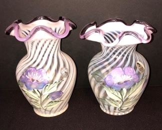 Fenton Hand Painted Vases With Original Stickers