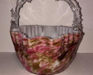 End Of Day Art Glass Thorn Handled Basket