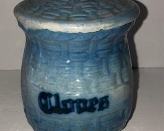 Blue Stoneware "Cloves" Spice Canister