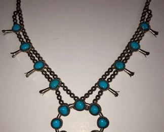 Sterling & Turquoise Indian Squash Blossom Necklace