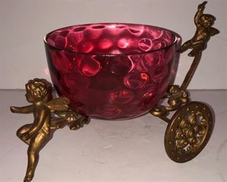 Cranberry Bowl On Cherub Holder