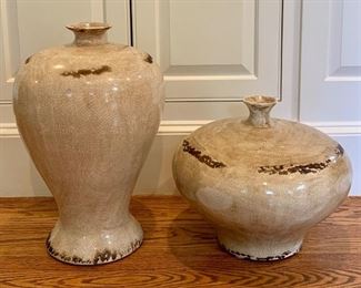 Item 9:  (2) Decorative vases:  $65 for pair                                                                     Large - 18"                                                                                                                        Small - 12"