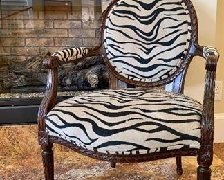 Item 10:  Zebra Chair - 24"l x 20.5"w x 36.5"h - LOVE the fabric but it is not perfect - please note the issues in the following pictures!:  $150