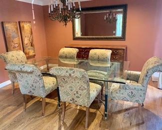 Item 39:  Glass & Brass Dining Room Table  $250                                                                  CHAIRS ARE SOLD