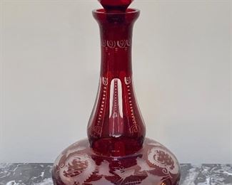 Item 171:  Ruby Cut to Clear Decanter:  $30
