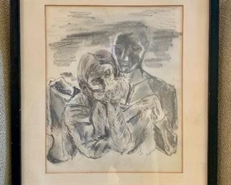 Item 46:  Vintage Signed Pencil Drawing - 11.75" x 14.75":  $85