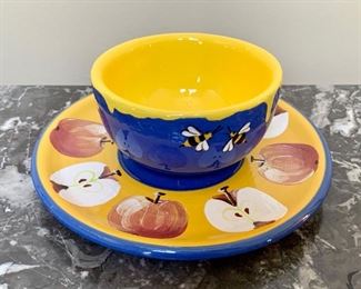 Item 175:  Hillary Brenner, Australia - Apple and Bee, Small Bowl with Underplate: $24