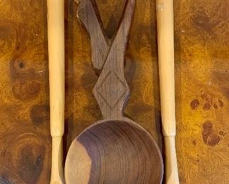 Item 178:  Hand Carved Salad Tongs & Soup Spoon:  $24