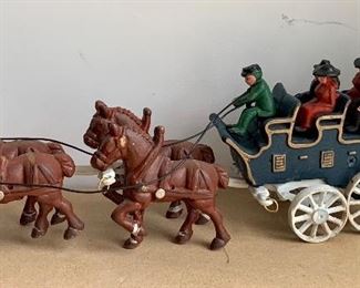 Item 199:  Vintage Cast Iron Carriage with 4 Brown Horses: $95